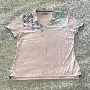 Women's White and Purple Geometric Polo Shirt